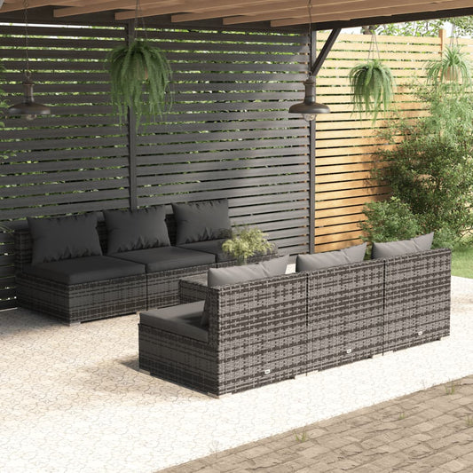 7-tlg. Garten-Lounge-Set mit Kissen Poly Rattan Grau 107599