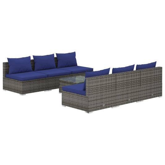 7-tlg. Garten-Lounge-Set mit Kissen Poly Rattan Grau 98286