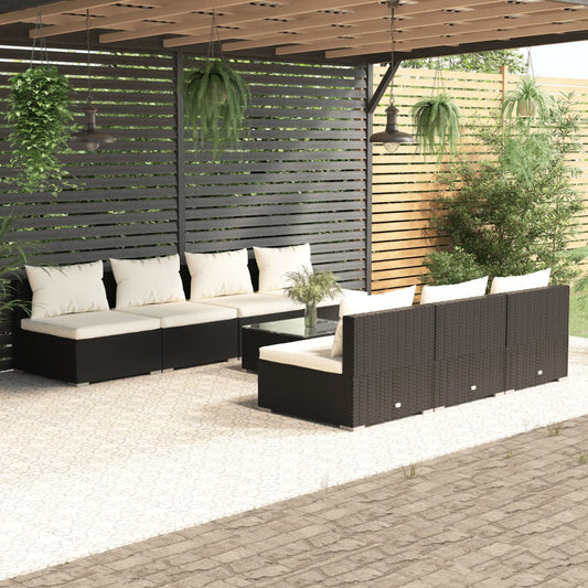 8-tlg. Garten-Lounge-Set mit Kissen Poly Rattan Schwarz 95674