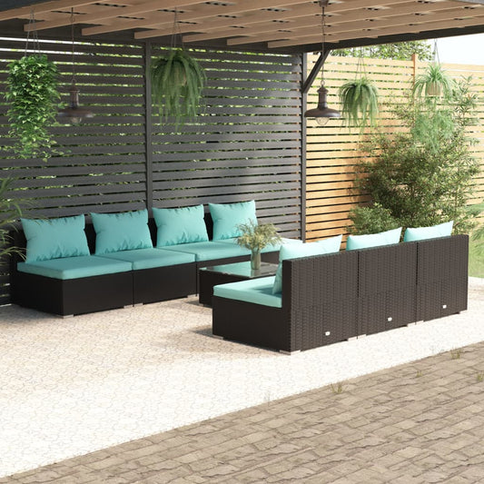 8-tlg. Garten-Lounge-Set mit Kissen Poly Rattan Schwarz 94938