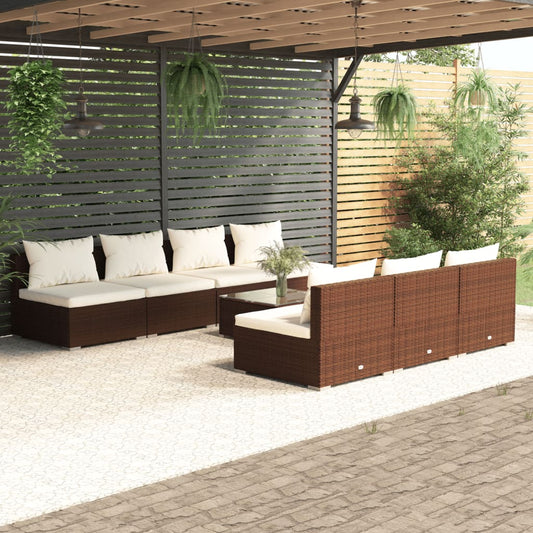 8-tlg. Garten-Lounge-Set mit Kissen Poly Rattan Braun 108679