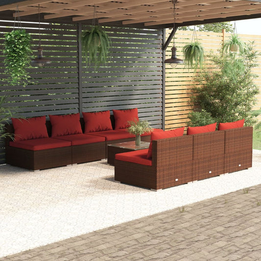 8-tlg. Garten-Lounge-Set mit Kissen Poly Rattan Braun 98287