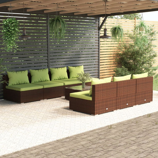 8-tlg. Garten-Lounge-Set mit Kissen Poly Rattan Braun 98288