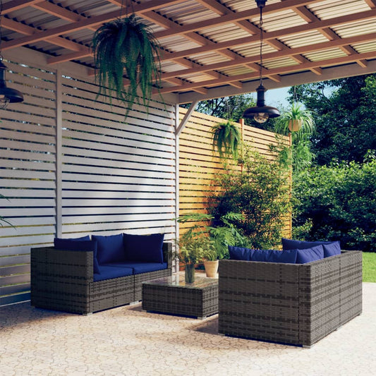 5-tlg. Garten-Lounge-Set mit Kissen Poly Rattan Grau 98293