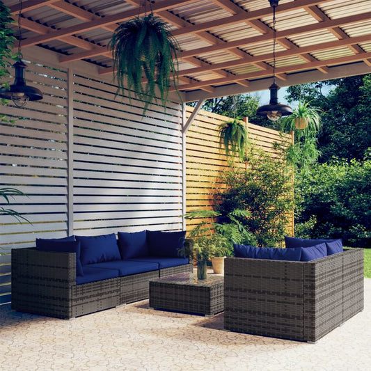 6-tlg. Garten-Lounge-Set mit Kissen Poly Rattan Grau 98295