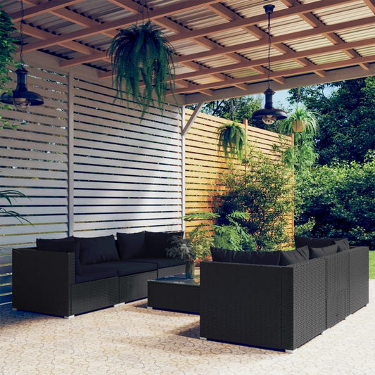 7-tlg. Garten-Lounge-Set mit Kissen Poly Rattan Schwarz 114038