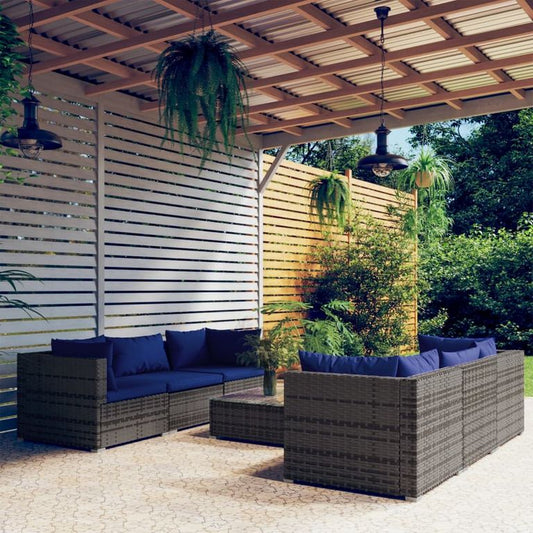 7-tlg. Garten-Lounge-Set mit Kissen Poly Rattan Grau 95373