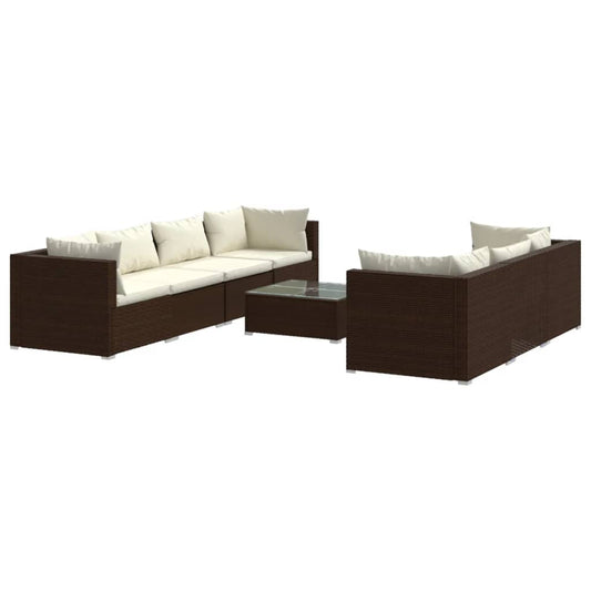 8-tlg. Garten-Lounge-Set mit Kissen Poly Rattan Braun 106101