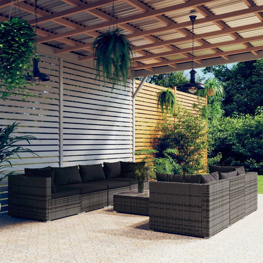 8-tlg. Garten-Lounge-Set mit Auflagen Poly Rattan Grau 115350