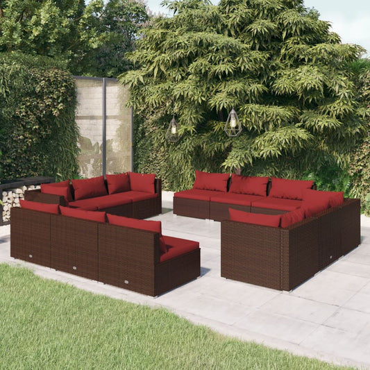 12-tlg. Garten-Lounge-Set mit Kissen Poly Rattan Braun 117499