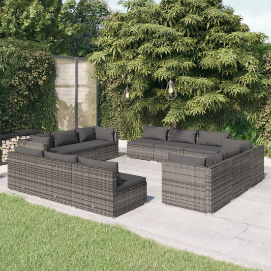 12-tlg. Garten-Lounge-Set mit Kissen Poly Rattan Grau 109753