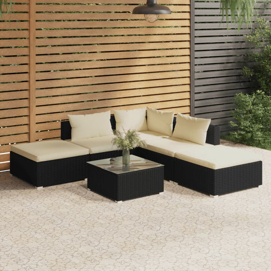 6-tlg. Garten-Lounge-Set mit Kissen Poly Rattan Schwarz 120340