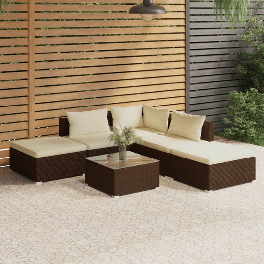 6-tlg. Garten-Lounge-Set mit Kissen Poly Rattan Braun 116686