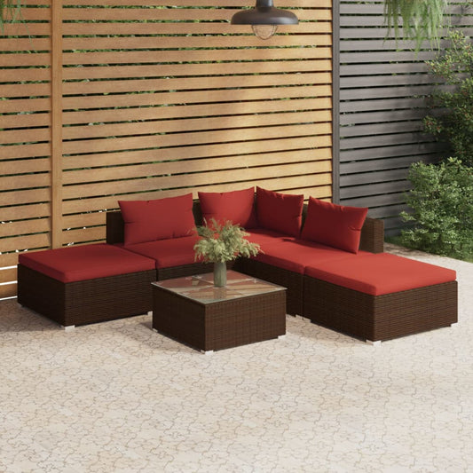 6-tlg. Garten-Lounge-Set mit Kissen Poly Rattan Braun 118583