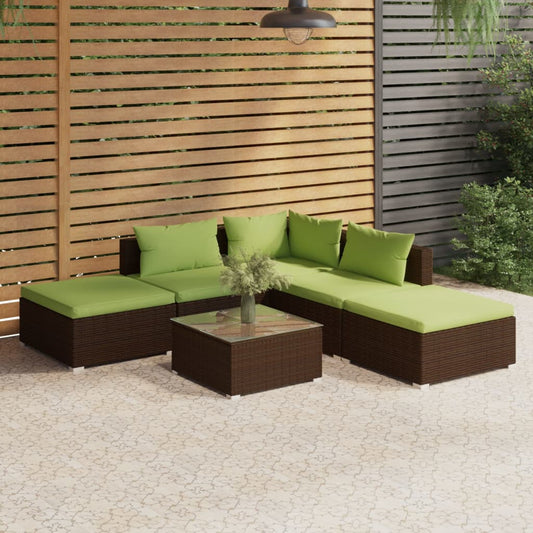 6-tlg. Garten-Lounge-Set mit Kissen Poly Rattan Braun 119551