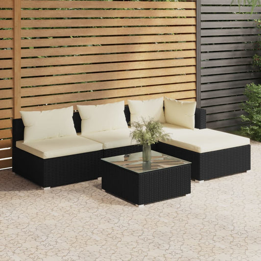 5-tlg. Garten-Lounge-Set mit Kissen Poly Rattan Schwarz 120346