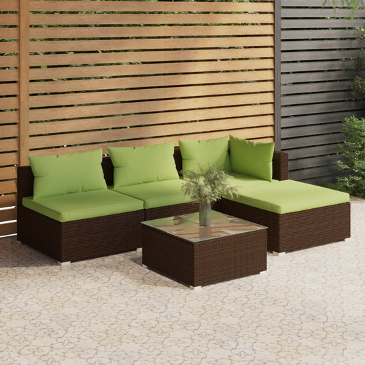 5-tlg. Garten-Lounge-Set mit Kissen Poly Rattan Braun 108527