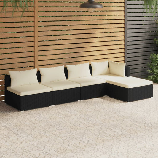 5-tlg. Garten-Lounge-Set mit Kissen Poly Rattan Schwarz 120344