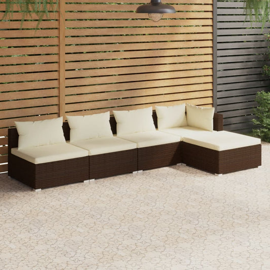 5-tlg. Garten-Lounge-Set mit Kissen Poly Rattan Braun 114272