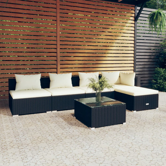 6-tlg. Garten-Lounge-Set mit Kissen Poly Rattan Schwarz 104717