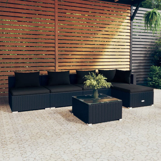 6-tlg. Garten-Lounge-Set mit Kissen Poly Rattan Schwarz 119972