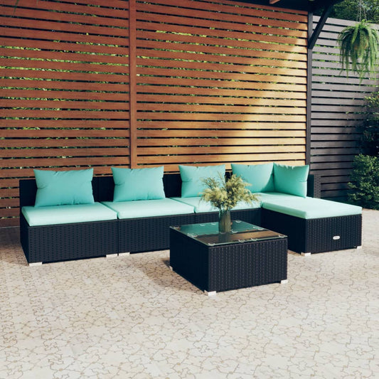 6-tlg. Garten-Lounge-Set mit Kissen Poly Rattan Schwarz 109289