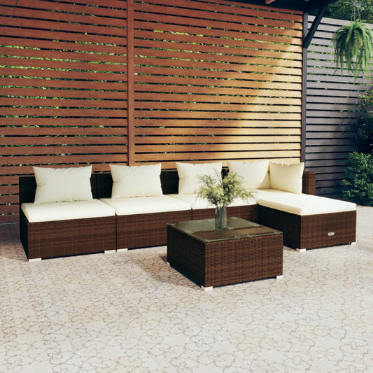 6-tlg. Garten-Lounge-Set mit Kissen Poly Rattan Braun 116690