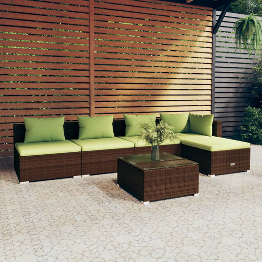 6-tlg. Garten-Lounge-Set mit Kissen Poly Rattan Braun 120875