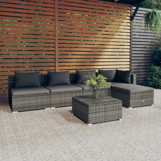 6-tlg. Garten-Lounge-Set mit Kissen Poly Rattan Grau 117652