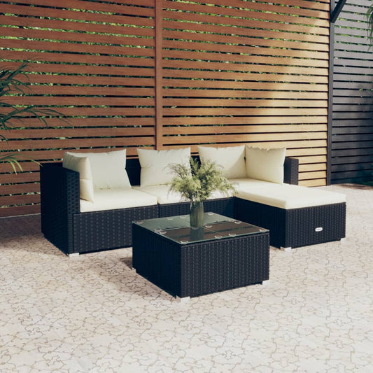 5-tlg. Garten-Lounge-Set mit Kissen Poly Rattan Schwarz 106377