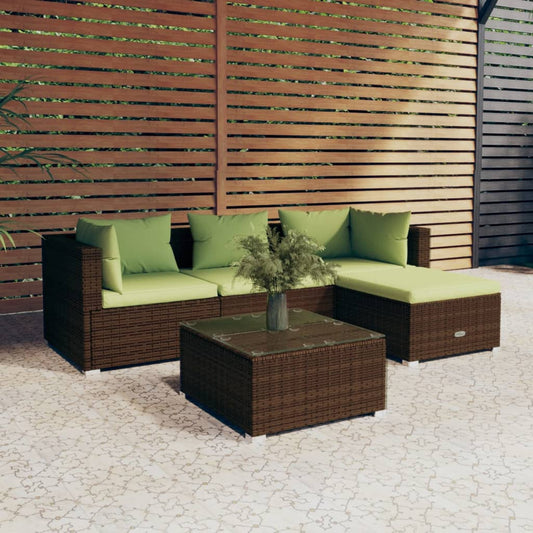 5-tlg. Garten-Lounge-Set mit Kissen Poly Rattan Braun 100496