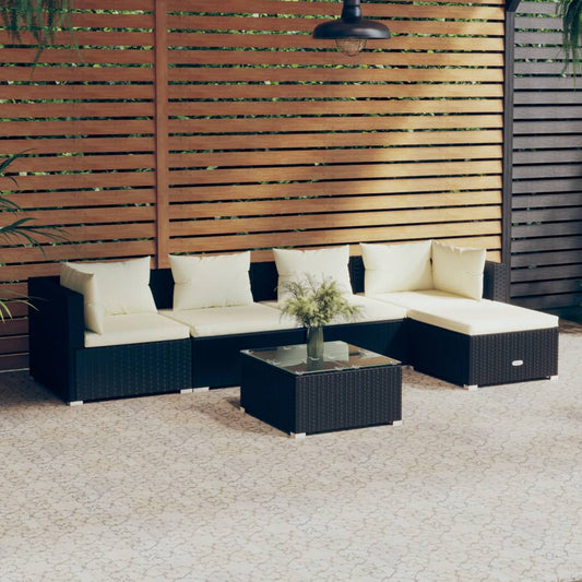 6-tlg. Garten-Lounge-Set mit Kissen Poly Rattan Schwarz 101574