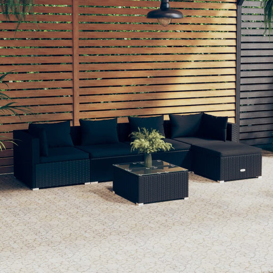 6-tlg. Garten-Lounge-Set mit Kissen Poly Rattan Schwarz 119969