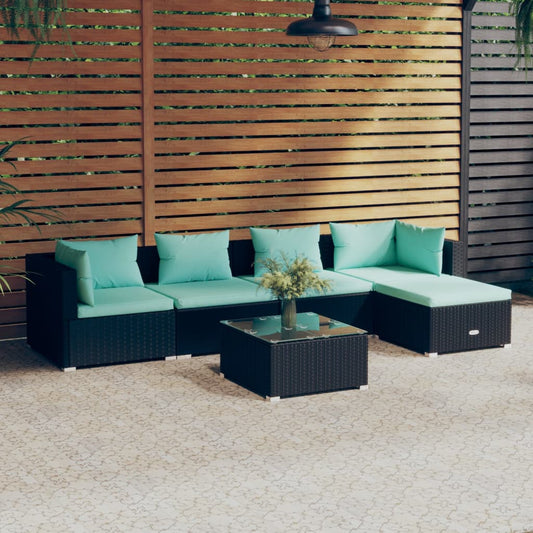 6-tlg. Garten-Lounge-Set mit Kissen Poly Rattan Schwarz 105849