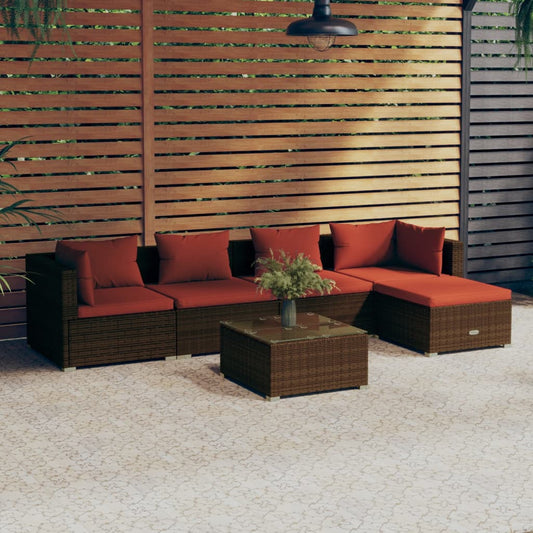 6-tlg. Garten-Lounge-Set mit Kissen Poly Rattan Braun 101141