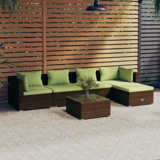 6-tlg. Garten-Lounge-Set mit Kissen Poly Rattan Braun 108528