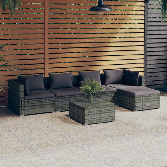 6-tlg. Garten-Lounge-Set mit Kissen Poly Rattan Grau 117809