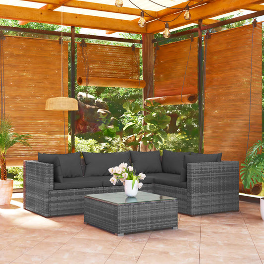 5-tlg. Garten-Lounge-Set mit Kissen Poly Rattan Grau 109763