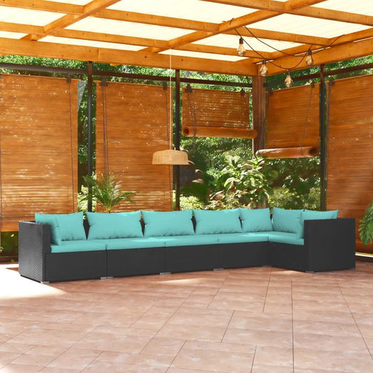 6-tlg. Garten-Lounge-Set mit Kissen Poly Rattan Schwarz 96219