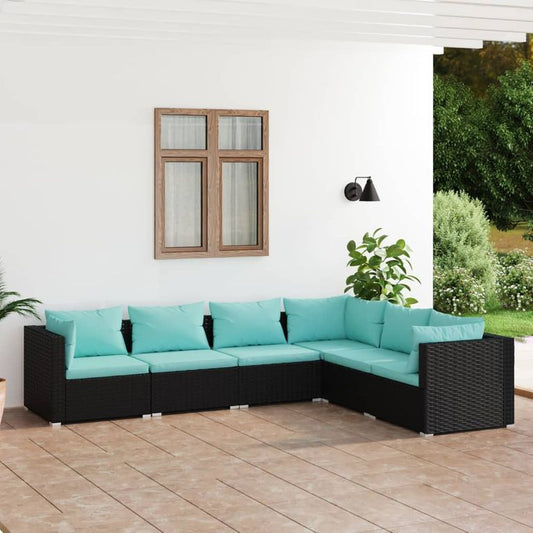 6-tlg. Garten-Lounge-Set mit Kissen Poly Rattan Schwarz 96216