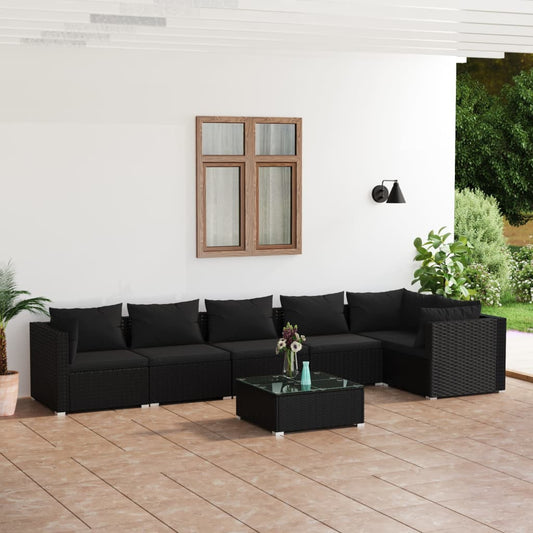 7-tlg. Garten-Lounge-Set mit Kissen Poly Rattan Schwarz 106190