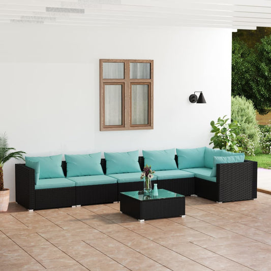 7-tlg. Garten-Lounge-Set mit Kissen Poly Rattan Schwarz 94928