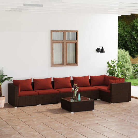 7-tlg. Garten-Lounge-Set mit Kissen Poly Rattan Braun 98317