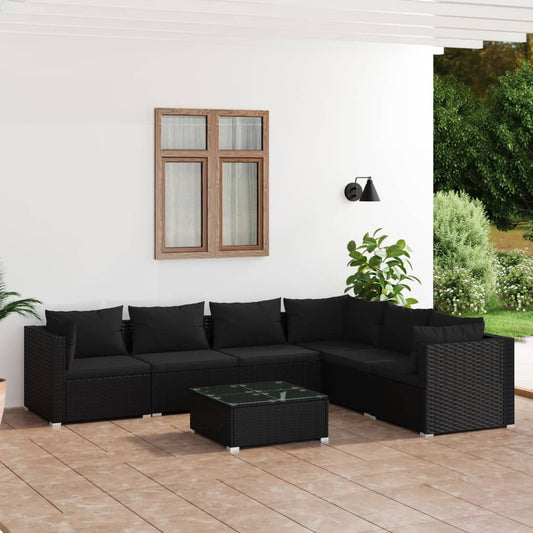 7-tlg. Garten-Lounge-Set mit Kissen Poly Rattan Schwarz 109608