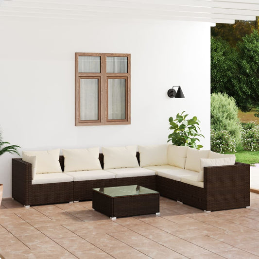 7-tlg. Garten-Lounge-Set mit Kissen Poly Rattan Braun 108070