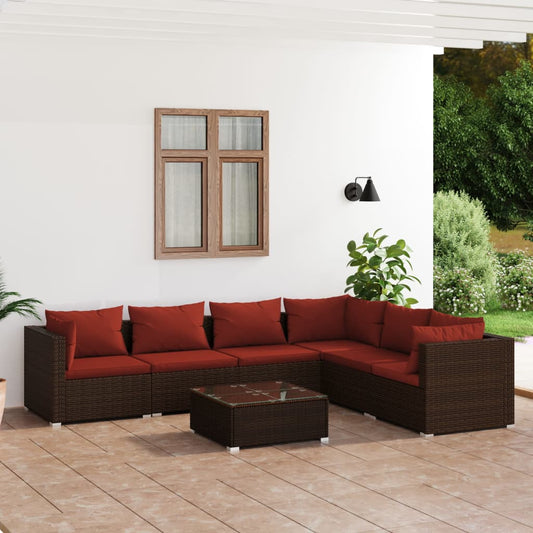 7-tlg. Garten-Lounge-Set mit Kissen Poly Rattan Braun 98318