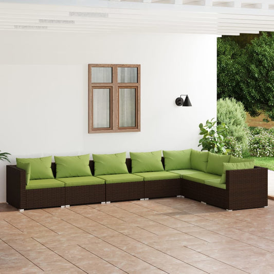 7-tlg. Garten-Lounge-Set mit Kissen Poly Rattan Braun 98327