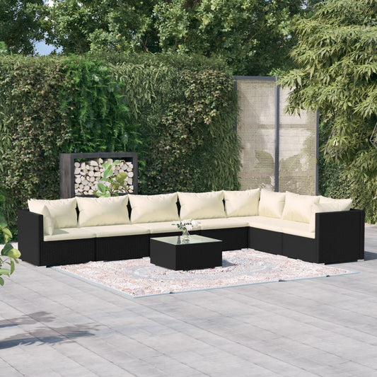 8-tlg. Garten-Lounge-Set mit Kissen Poly Rattan Schwarz 95325