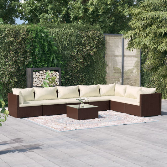 8-tlg. Garten-Lounge-Set mit Kissen Poly Rattan Braun 107566