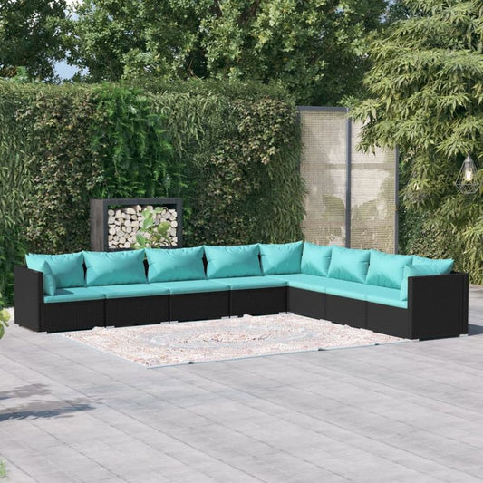 8-tlg. Garten-Lounge-Set mit Kissen Poly Rattan Schwarz 96068